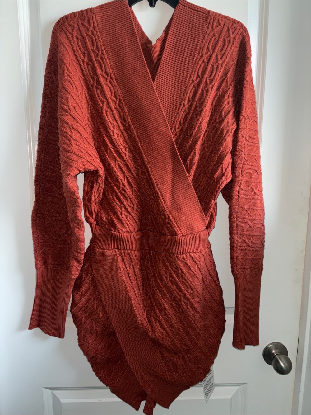 ASOS Rust Cable-Knit Wrap Mini Dress